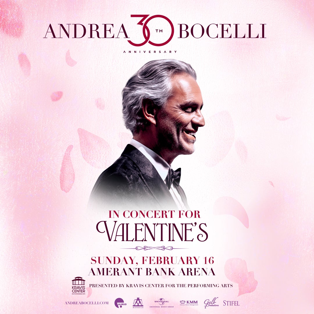 Andrea Bocelli Returns to Amerant Bank Arena on Sunday, Feb. 16, 2025 in Honor of Valentine’s Weekend